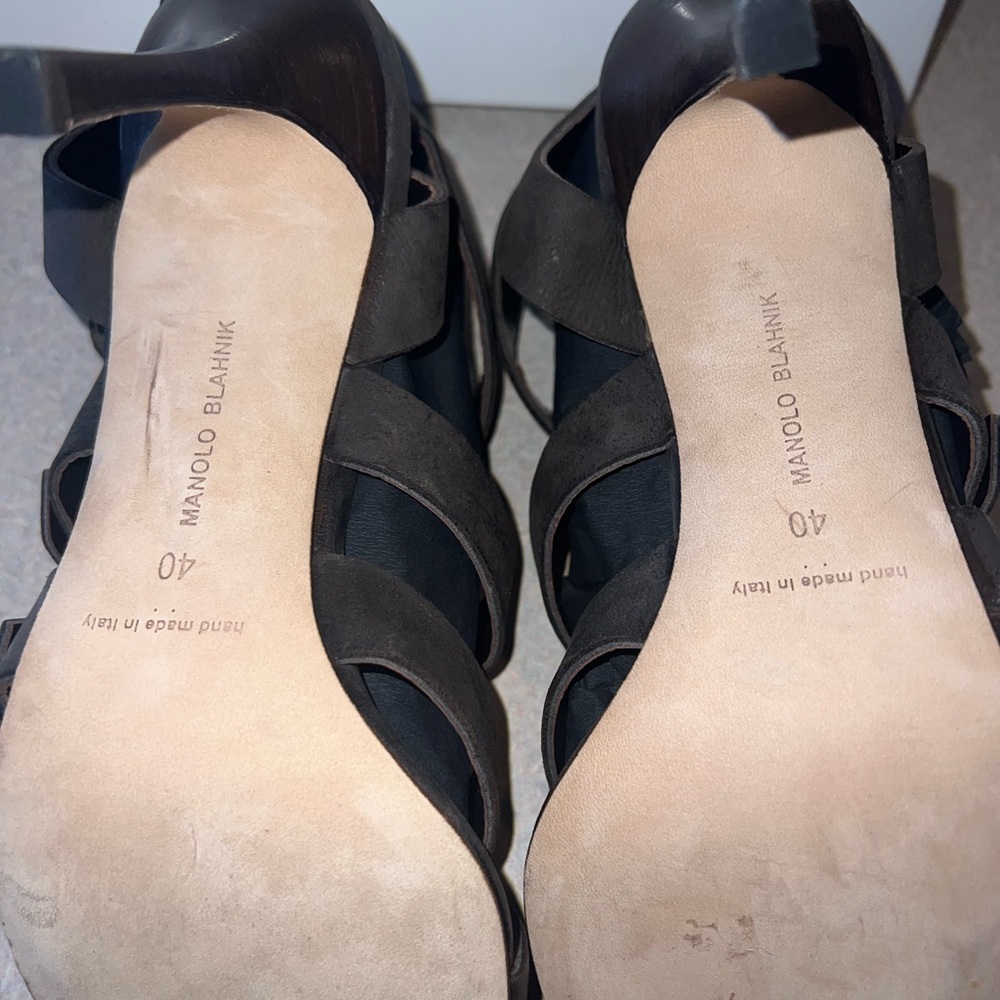 Manolo Blahnik Women's Brown Suede Strappy Heels - Picture 8 of 11